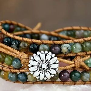 3 Layers Natural Stone Beads Braided Bracelet Boho Style Adjustable Hand Rope